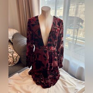 Red floral low cut mini dress